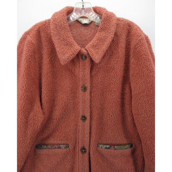 VINTAGE Orvis Jacket Large Salmon Sherpa Fleece Teddy Tapestry Trim * - Picture 2 of 13